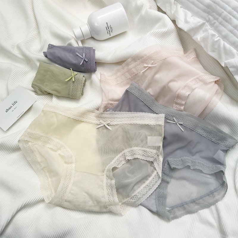 Pure Ice Silk Girls' Underwear Women'S Pure Cotton Cotton Bacteriostatic Crotch Mid-Waist Traceless Light And Thin Women'S Triangle Lace Underwear - Image 2